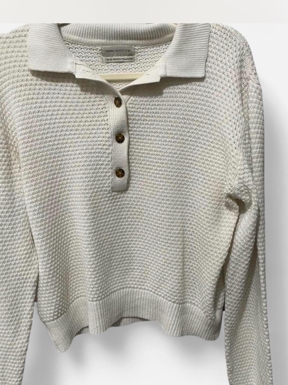 Urban Outfitters Cream Waffle-Knit Polo Sweater Pullover
